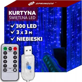 Lámpák Függöny 300LED+TÁVIRÁNYÍTÓ 3x3 Fényfüzér Jégcsap Kék