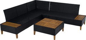 Kerti rattan szett, akácfa, fekete/szürke/természetes, MALKOM