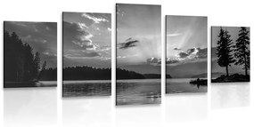 5 részes kép hegyi tó fekete fehérben