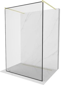 Mexen Kioto, Walk-In zuhany paraván 100 x 200 cm, 8 mm üveg fekete mintás, arany matt profil, 800-100-002-55-70