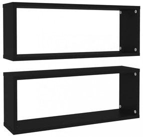 2 db fekete szerelt fa négyszögű fali polc 60 x 15 x 23 cm