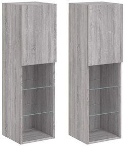 2 db szürke sonoma TV-szekrény LED-ekkel 30,5 x 30 x 102 cm