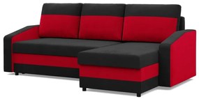Hewlet sarokkanapé, 2 ágyneműtartóval, szövet anyag, univerzális oldal, hab töltet, fekete - piros