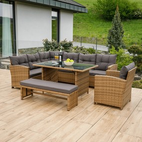 Kerti rattan szett, szürkésbarna/világosbarna, SAGIR