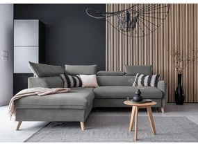 Világosszürke bársony kinyitható sarokkanapé (bal oldali) Sweet Harmony – Miuform