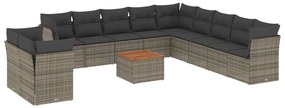12 részes szürke polyrattan kerti ülőgarnitúra párnákkal
