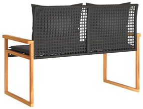 fekete polyrattan és akácfa kerti pad párnával