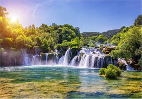 Fotótapéta flizelina Vízesés az erdőben a természet harmóniája otthonra 208x146 +ragasztó