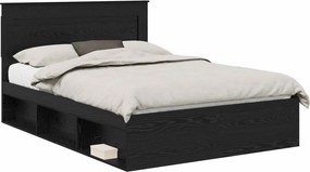 vidaXL Ágykeret fejtámlával fiókkal Fekete 160 x 200 cm Tömör fenyőfa