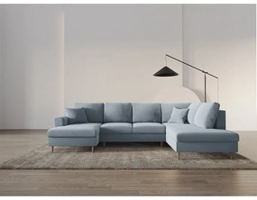 Világoskék bársony kinyitható tárolóhelyes sarokkanapé (jobb oldali-U alakú) Kyoto – Cosmopolitan Design