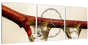 Vízcseppek a faágon képe (órával) (90x30 cm)