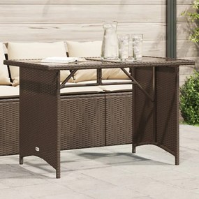 vidaXL barna polyrattan üveglapos kerti asztal 110x68x70 cm