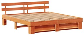 Ágykeret fejtámlával Viaszbarna 200 x 200 cm Tömör fenyőfa