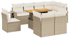 vidaXL 9 részes bézs polyrattan kerti ülőgarnitúra párnákkal
