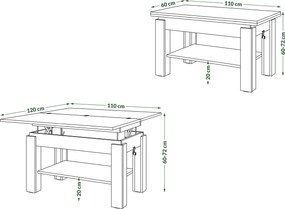 Mazzoni BRAWO Artisan Tölgy - NYITHATÓ/MAGASÍTHATÓ DOHÁNYZÓASZTAL POLCCAL ÉTKEZŐASZTALKÉNT IS HASZNÁLHATÓ