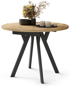 Mazzoni ALMO Artisan tölgy/fekete lábak - BŐVÍTHETŐ KEREK ASZTAL Y ALAKÚ LÁBAKKAL LOFT/IPARI STÍLUSÚ NAPPALIBA/ÉTKEZŐBE