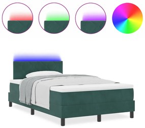 Box Spring Ágy Matraccal &amp; LED Sötét Zöld 120x190 cm Bársony