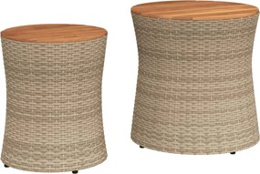 vidaXL 2 db bézs polyrattan kerti kisasztal fa asztallappal