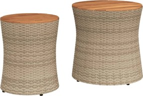 vidaXL 2 db bézs polyrattan kerti kisasztal fa asztallappal