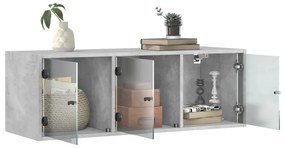 betonszürke faliszekrény üvegajtókkal 102 x 37 x 35 cm