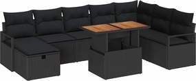 vidaXL Kerti Kanapé Szett 9 pcs Fekete polirattan