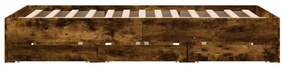 füstös tölgy színű szerelt fa ágykeret fiókokkal 150x200 cm