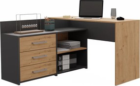 Dany sarok íróasztal polccal, tárolóval, antracit-tölgy