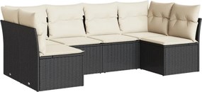 vidaXL 6 részes fekete polyrattan kerti ülőgarnitúra párnákkal