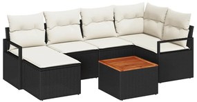 vidaXL Kerti Kanapé Szett párnával 7 pcs Fekete polirattan