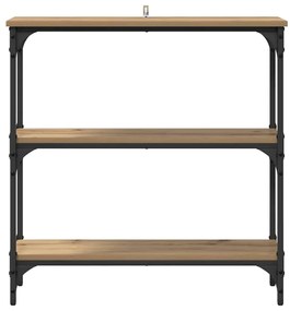 Konzolasztal polcokkal kézműves tölgy 75 x 22.5 x 75 cm