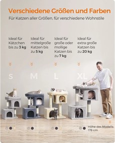 Feandrea XL macskavár (101 cm), 2 barlanggal és kilátóval, 20 kg-ig, világosszürke