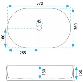 Rea Alma, asztali mosogató 570x360x150 mm, fehér fényes, REA-U0600