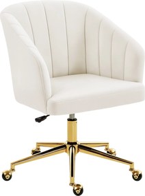 HOMCOM krémszínű velúr irodai forgószék görgőkkel — párnázott csíkozott háttámla, széles ülés, állítható magasság, nagy rugalmasságú hab | Aosom