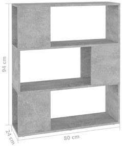 betonszürke szerelt fa térelválasztó könyvszekrény 80x24x94 cm