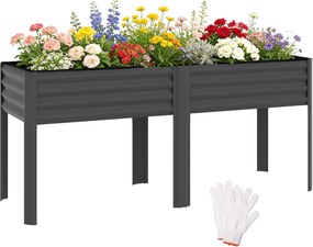 Outsunny fém emelt virágágyás – extra nagy kaspó merevítő rudakkal és textil béléssel, 180 x 55 x 80 cm, sötétszürke | Aosom