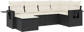 vidaXL 6 részes fekete polyrattan kerti ülőgarnitúra párnákkal