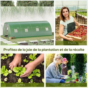 Outsunny Kert Tunnelláda Üvegház 18 m² 6L x 3W x 2H m - 8 Ablak, Cipzáras Felhúzható Ajtó - Horganyzott Acél Váz, Magas Sűrűségű PE Zöld Fedél | Aosom