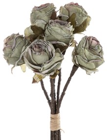 Rózsa selyemvirág csokor, 6 szálas, magasság: 31cm - Őszi zöld
