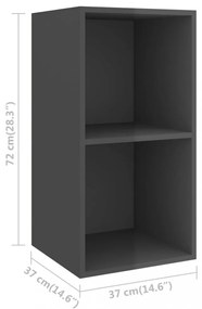 magasfényű szürke szerelt fa fali TV-szekrény 37 x 37 x 72 cm