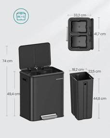 2 x 15 literes konyhai szemetes fekete színben