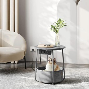 Kerek dohányzóasztal usb töltő porttal, kis asztal aljzattal, szürke-palaszürke