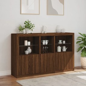 barna tölgy színű tálalószekrény LED-ekkel 162 x 37 x 100 cm