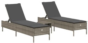 3 részes szürke polyrattan napozóágy szett párnával