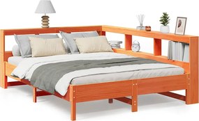vidaXL barna tömör fenyőfa könyvespolcos ágy matrac nélkül 150 x 200cm