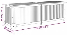 tömör akácfa kerti tárolóláda kerekekkel 150 x 50 x 58 cm