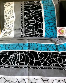 KÉK-FEKETE-SZÜRKE Pamut ágynemű DeLuxe Ágynemű mérete: 140x200 cm, A csomag tartalma: Készletcsomagolás