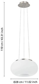 Fehér-ezüstszínű függőlámpa üveg búrával ø 28 cm OPTICA – EGLO