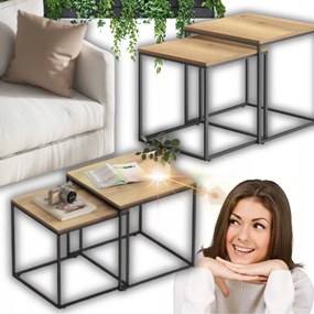 Közép Asztalok Közép Asztal Négyzet Alakú Közép Asztal Szett Loft Stílusú 2DB!