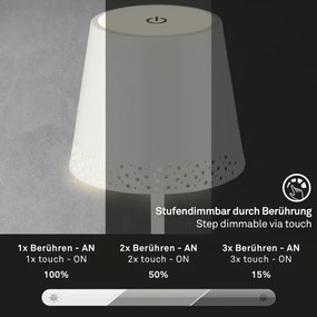 Brilo - KIKI újratölthető érintős LED asztali lámpa LED/2,6W/5V IP44 2600 mAh fehér