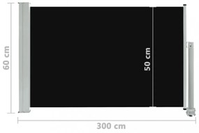 fekete kihúzható oldalsó terasz napellenző 60 x 300 cm
